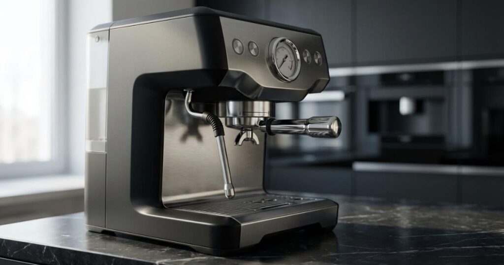 Comparativa de cafeteras de alta gama 2026: modelos de Sage Barista Express, De'Longhi Dedica y Lelit Bianca en una barra de café moderna.